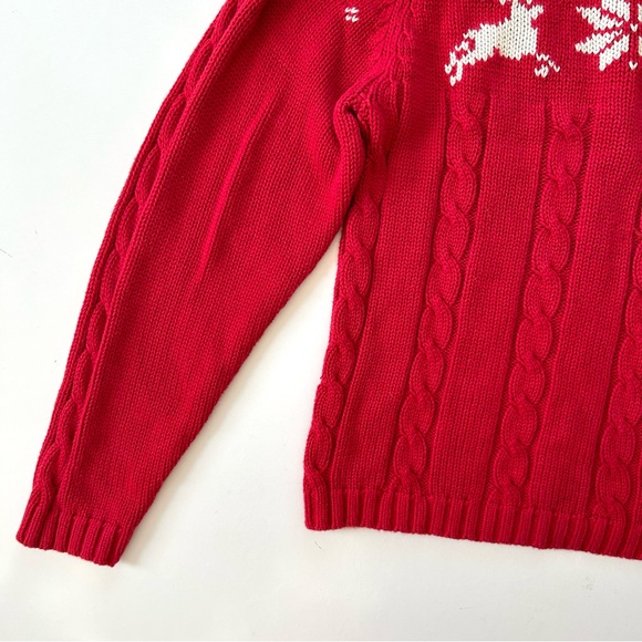 Lands’ End Classic Red Reindeer Cotton Crewneck Christmas Sweater - Picture 3 of 6